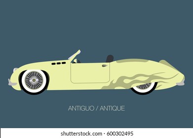 antique old school classic car, cabriolet car side view