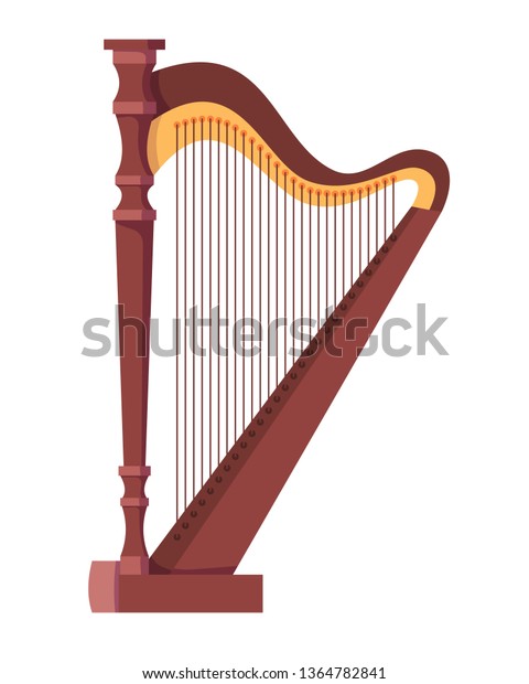 古い弦楽器は古い木製の琴である 歴史楽器のハープ 祭り コンサート 祭りの公演 ベクターカートーンイラスト のベクター画像素材 ロイヤリティフリー