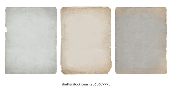 Antique old vintage paper sheets with torn ripped edges. Background texture of ancient worn parchment	