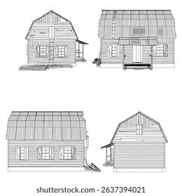 Antique Old Wood House Vector 04. An Illustration Of a Vintage Retro Old Residential House Isolated On A White Background.