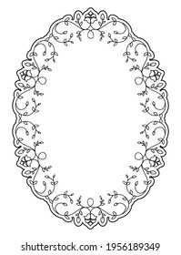 Antique ornamental flowery frame in vintage style and blank space, isolated on white background