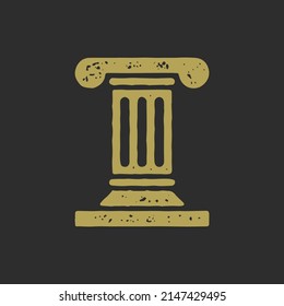 Antique ornamental pillar Greece culture decorative design grunge texture vector illustration. Ancient column historical medieval civilization architecture building. Classical Greek ornate isolated