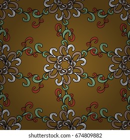 Antique ornamental repeatable wallpaper. Ornamental element on brown background.  