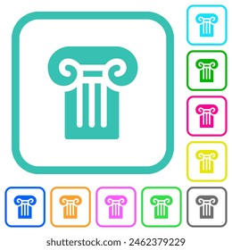 Antique ornate column solid vivid colored flat icons in curved borders on white background