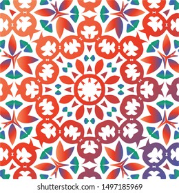 Antique ornate tiles talavera mexico. Original design. Vector seamless pattern collage. Red ethnic background for T-shirts, scrapbooking, linens, smartphone cases or bags.