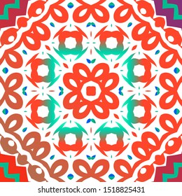 Antique ornate tiles talavera mexico. Vector seamless pattern arabesque. Fashionable design. Red ethnic background for T-shirts, scrapbooking, linens, smartphone cases or bags.