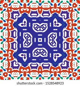 Antique ornate tiles talavera mexico. Set of vector seamless patterns. Stylish design. Red ethnic backgrounds for T-shirts, scrapbooking, linens, smartphone cases or bags.