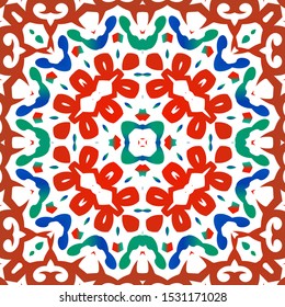 Antique ornate tiles talavera mexico. Minimal design. Vector seamless pattern flyer. Red ethnic background for T-shirts, scrapbooking, linens, smartphone cases or bags.