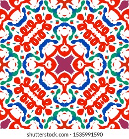 Antique ornate tiles talavera mexico. Minimal design. Vector seamless pattern flyer. Red ethnic background for T-shirts, scrapbooking, linens, smartphone cases or bags.