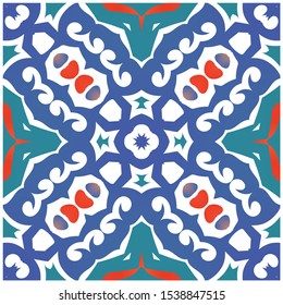 Antique ornate tiles talavera mexico. Minimal design. Vector seamless pattern flyer. Red ethnic background for T-shirts, scrapbooking, linens, smartphone cases or bags.