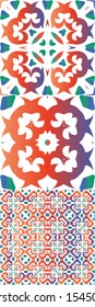 Antique ornate tiles talavera mexico. Original design. Kit of vector seamless patterns. Red ethnic backgrounds for T-shirts, scrapbooking, linens, smartphone cases or bags.