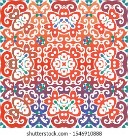 Antique ornate tiles talavera mexico. Universal design. Vector seamless pattern texture. Red ethnic background for T-shirts, scrapbooking, linens, smartphone cases or bags.