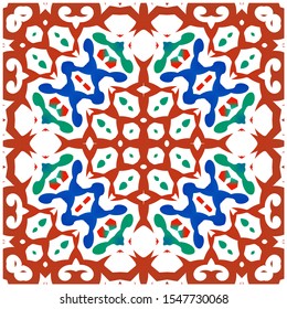 Antique ornate tiles talavera mexico. Minimal design. Vector seamless pattern flyer. Red ethnic background for T-shirts, scrapbooking, linens, smartphone cases or bags.