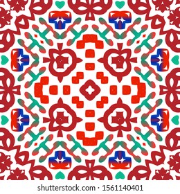 Antique ornate tiles talavera mexico. Modern design. Vector seamless pattern elements. Red ethnic background for T-shirts, scrapbooking, linens, smartphone cases or bags.