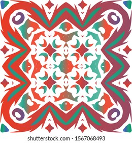 Antique ornate tiles talavera mexico. Vector seamless pattern illustration. Minimal design. Red ethnic background for T-shirts, scrapbooking, linens, smartphone cases or bags.