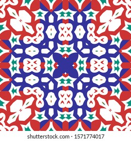 Antique ornate tiles talavera mexico. Minimal design. Vector seamless pattern flyer. Red ethnic background for T-shirts, scrapbooking, linens, smartphone cases or bags.