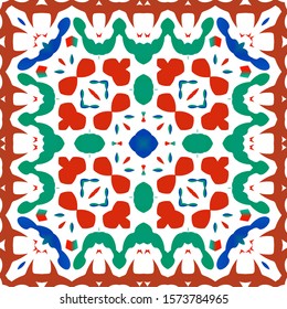 Antique ornate tiles talavera mexico. Minimal design. Vector seamless pattern flyer. Red ethnic background for T-shirts, scrapbooking, linens, smartphone cases or bags.