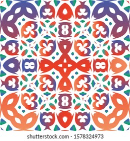 Antique ornate tiles talavera mexico. Vector seamless pattern elements. Graphic design. Red ethnic background for T-shirts, scrapbooking, linens, smartphone cases or bags.