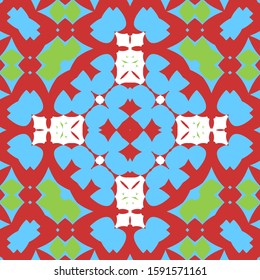 Antique ornate tiles talavera mexico. Vector seamless pattern illustration. Creative design. Red ethnic background for T-shirts, scrapbooking, linens, smartphone cases or bags.