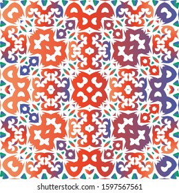 Antique ornate tiles talavera mexico. Vector seamless pattern flyer. Graphic design. Red ethnic background for T-shirts, scrapbooking, linens, smartphone cases or bags.
