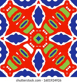 Antique ornate tiles talavera mexico. Creative design. Set of vector seamless patterns. Red ethnic backgrounds for T-shirts, scrapbooking, linens, smartphone cases or bags.