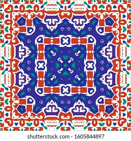 Antique ornate tiles talavera mexico. Set of vector seamless patterns. Stylish design. Red ethnic backgrounds for T-shirts, scrapbooking, linens, smartphone cases or bags.