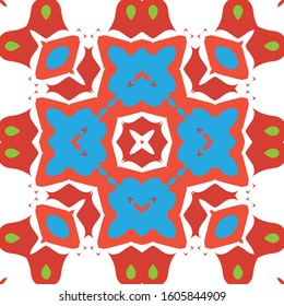 Antique ornate tiles talavera mexico. Creative design. Set of vector seamless patterns. Red ethnic backgrounds for T-shirts, scrapbooking, linens, smartphone cases or bags.