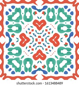 Antique ornate tiles talavera mexico. Minimal design. Vector seamless pattern flyer. Red ethnic background for T-shirts, scrapbooking, linens, smartphone cases or bags.