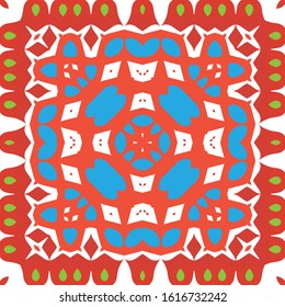 Antique ornate tiles talavera mexico. Creative design. Set of vector seamless patterns. Red ethnic backgrounds for T-shirts, scrapbooking, linens, smartphone cases or bags.