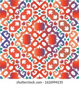 Antique ornate tiles talavera mexico. Geometric design. Vector seamless pattern concept. Red ethnic background for T-shirts, scrapbooking, linens, smartphone cases or bags.