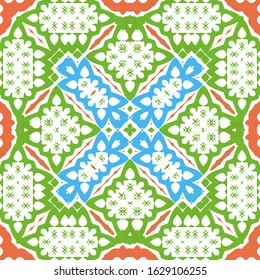 Antique ornate tiles talavera mexico. Vector seamless pattern illustration. Creative design. Red ethnic background for T-shirts, scrapbooking, linens, smartphone cases or bags.