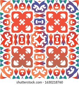 Antique ornate tiles talavera mexico. Original design. Vector seamless pattern illustration. Red ethnic background for T-shirts, scrapbooking, linens, smartphone cases or bags.