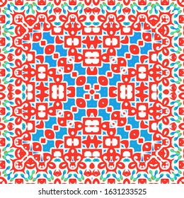 Antique ornate tiles talavera mexico. Set of vector seamless patterns. Stylish design. Red ethnic backgrounds for T-shirts, scrapbooking, linens, smartphone cases or bags.