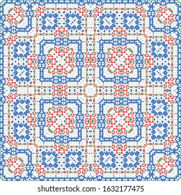 Antique ornate tiles talavera mexico. Minimal design. Vector seamless pattern flyer. Red ethnic background for T-shirts, scrapbooking, linens, smartphone cases or bags.