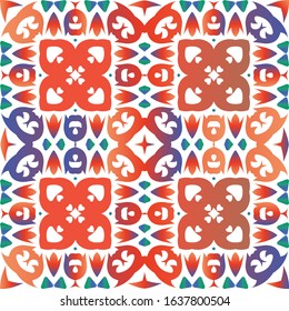 Antique ornate tiles talavera mexico. Vector seamless pattern theme. Bathroom design. Red ethnic background for T-shirts, scrapbooking, linens, smartphone cases or bags.