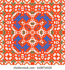 Antique ornate tiles talavera mexico. Creative design. Set of vector seamless patterns. Red ethnic backgrounds for T-shirts, scrapbooking, linens, smartphone cases or bags.