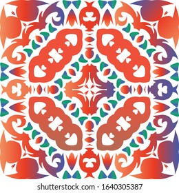 Antique ornate tiles talavera mexico. Vector seamless pattern template. Graphic design. Red ethnic background for T-shirts, scrapbooking, linens, smartphone cases or bags.