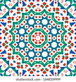 Antique ornate tiles talavera mexico. Minimal design. Vector seamless pattern flyer. Red ethnic background for T-shirts, scrapbooking, linens, smartphone cases or bags.