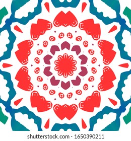 Antique ornate tiles talavera mexico. Set of vector seamless patterns. Stylish design. Red ethnic backgrounds for T-shirts, scrapbooking, linens, smartphone cases or bags.