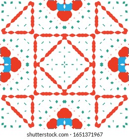 Antique ornate tiles talavera mexico. Creative design. Set of vector seamless patterns. Red ethnic backgrounds for T-shirts, scrapbooking, linens, smartphone cases or bags.