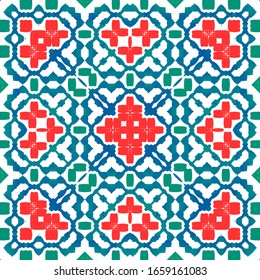 Antique ornate tiles talavera mexico. Set of vector seamless patterns. Stylish design. Red ethnic backgrounds for T-shirts, scrapbooking, linens, smartphone cases or bags.