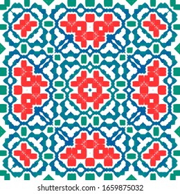 Antique ornate tiles talavera mexico. Set of vector seamless patterns. Stylish design. Red ethnic backgrounds for T-shirts, scrapbooking, linens, smartphone cases or bags.