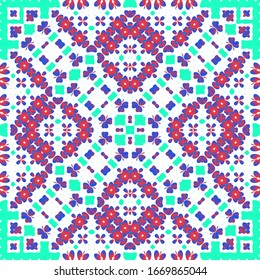 Antique ornate tiles talavera mexico. Set of vector seamless patterns. Stylish design. Red ethnic backgrounds for T-shirts, scrapbooking, linens, smartphone cases or bags.