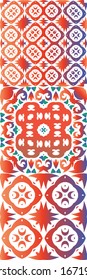 Antique ornate tiles talavera mexico. Set of vector seamless patterns. Hand drawn design. Red ethnic backgrounds for T-shirts, scrapbooking, linens, smartphone cases or bags.