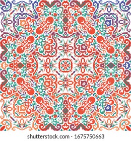Antique ornate tiles talavera mexico. Minimal design. Vector seamless pattern poster. Red ethnic background for T-shirts, scrapbooking, linens, smartphone cases or bags.