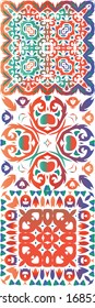 Antique ornate tiles talavera mexico. Kit of vector seamless patterns. Graphic design. Red ethnic backgrounds for T-shirts, scrapbooking, linens, smartphone cases or bags.
