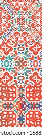 Antique ornate tiles talavera mexico. Minimal design. Set of vector seamless patterns. Red ethnic backgrounds for T-shirts, scrapbooking, linens, smartphone cases or bags.