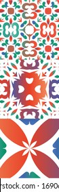Antique ornate tiles talavera mexico. Stylish design. Kit of vector seamless patterns. Red ethnic backgrounds for T-shirts, scrapbooking, linens, smartphone cases or bags.