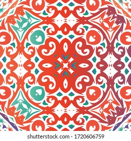 Antique ornate tiles talavera mexico. Vector seamless pattern texture. Creative design. Red ethnic background for T-shirts, scrapbooking, linens, smartphone cases or bags.