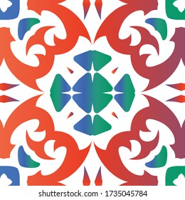 Antique ornate tiles talavera mexico. Modern design. Vector seamless pattern watercolor. Red ethnic background for T-shirts, scrapbooking, linens, smartphone cases or bags.